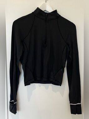 Lululemon It's Rulu Run Ribbed Cropped Half Zip Size 8 Black LW3GF2S Black